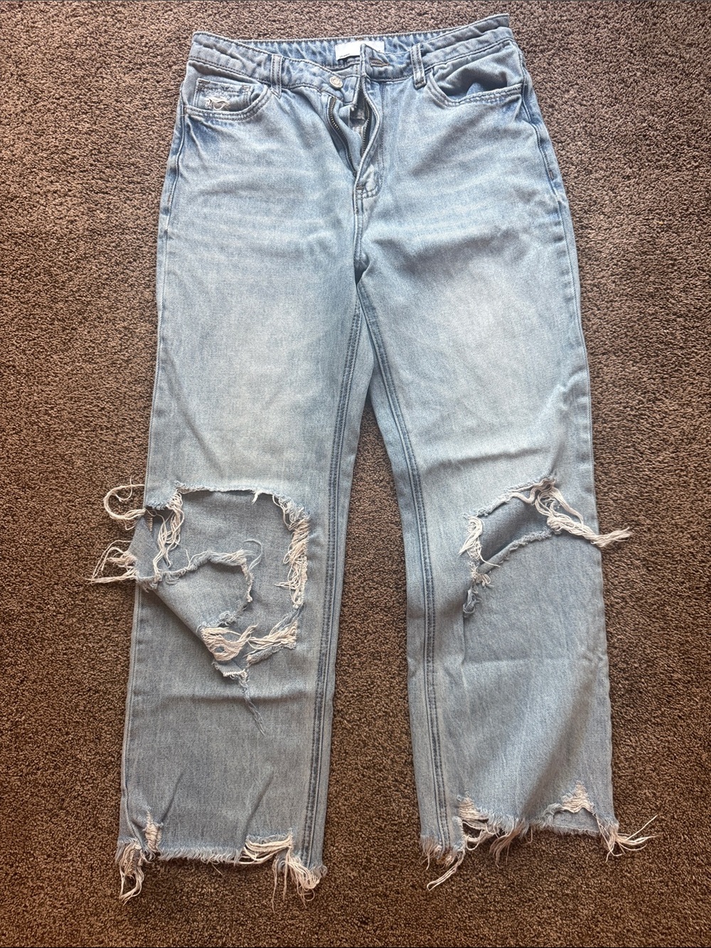 Women's Light Blue Distressed Ankle Crop Jeans